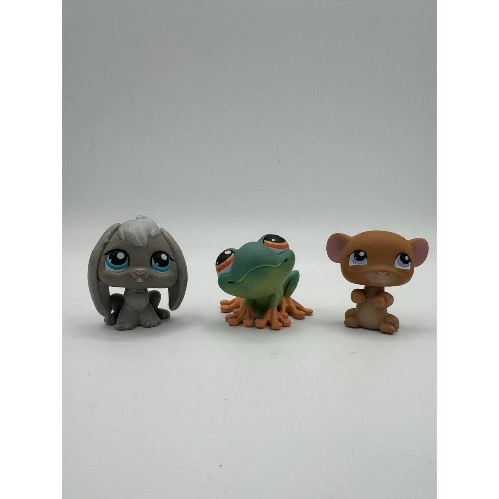 Littlest Pet Shop Lot Of 3 Gray Bunny 346, Mouse 324, and Frog 264 Authentic Toy